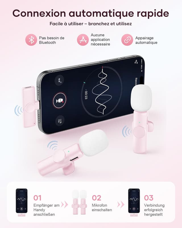 Detalle 2 de Micro-cravate sans fil CZOCPOS (lot de 2) rose : son plus clair pour téléphone, Pad et Android