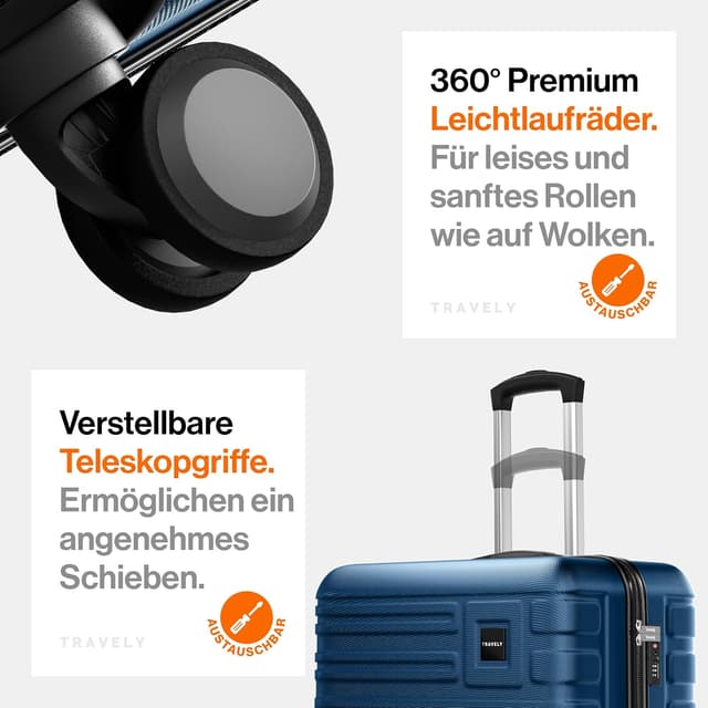 Detalle de Travely Polycarbonat Koffer Set (77 cm, 67 cm & Handgepäck) mit TSA-Schloss