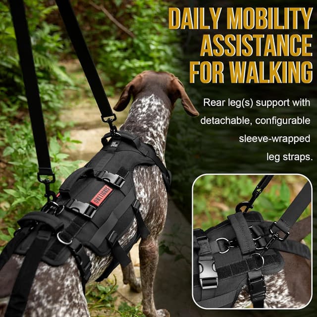 Detalle de OneTigris Invictus multifunctional dog lift harness for large dogs (Black, L) — mobility assistance hip support sling