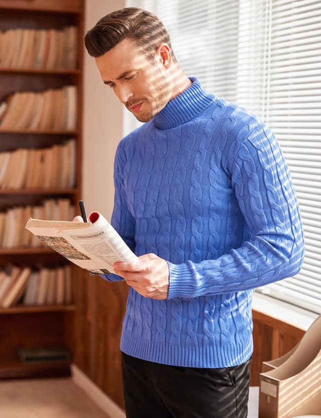 Detalle 2 de COOFANDY Pull homme col en roulé manches longues en maille torsadée