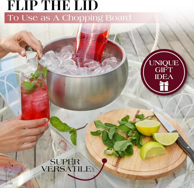 Detalle de Gusto Nostro 4.1L Insulated Ice Bucket with Lid and Tongs (Double-Wall Stainless Steel)