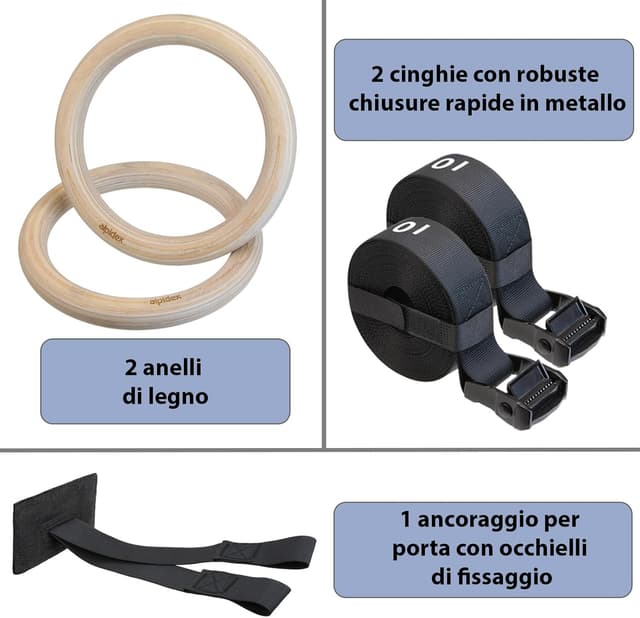 Detalle de ALPIDEX Anelli Ginnastica in Legno 28 mm