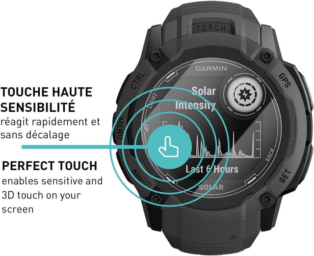 Detalle 2 de smartect Verre Trempé 9H (3 pièces) pour Garmin Instinct 2X Solar – protection HD anti-rayures sans bulles