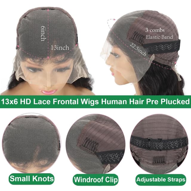 Detalle 2 de Body Wave 13x6 HD Lace Front Wig (Human Hair) 200% Density Bob Wig, Glueless 14 inch Loose Wavy