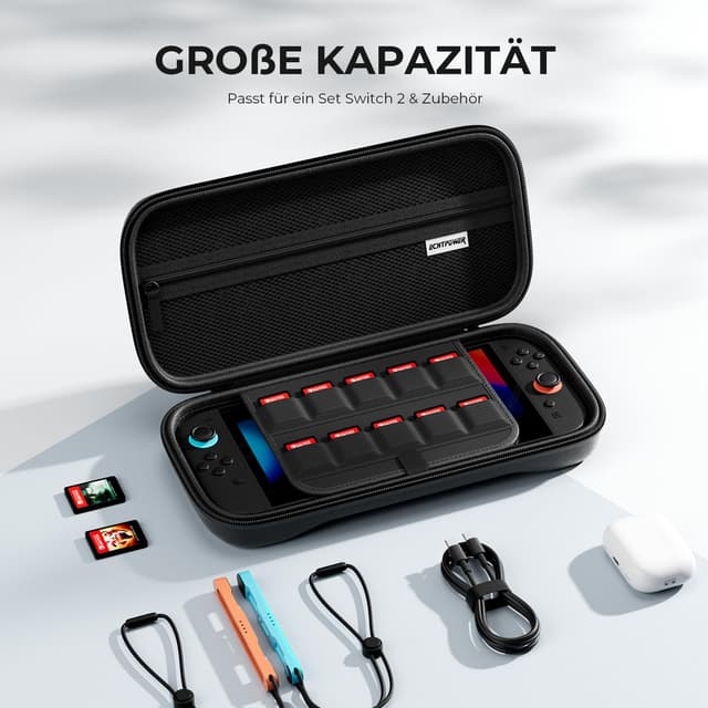 Detalle 2 de ECHTPower Tasche für 2025 Switch 2 – Reisetasche mit 10 Spielkassetten