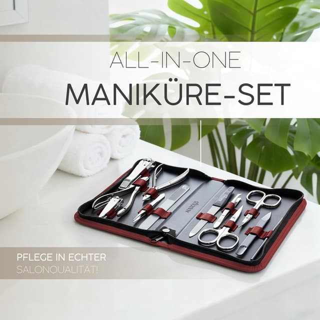 Detalle 2 de marQus Solingen Maniküre & Pediküre Set im Echtleder-Etui – 12-teilig, Nagelset für Hand und Fuß