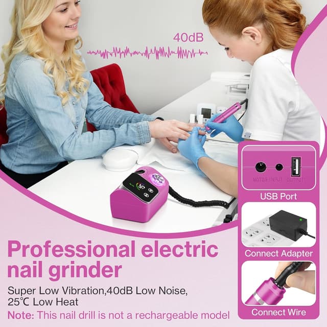 Detalle 2 de Urbuti Elektrische Nagelfeile & Nagelfräser für Gelnägel (bis 45.000 U/min) mit LCD-Anzeige