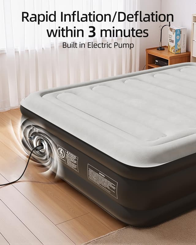 Detalle de CHILLSUN Luxury Inflatable Mattress (Double/King) with Built-in Electric Pump, King Size 203 x 152 x 46 cm