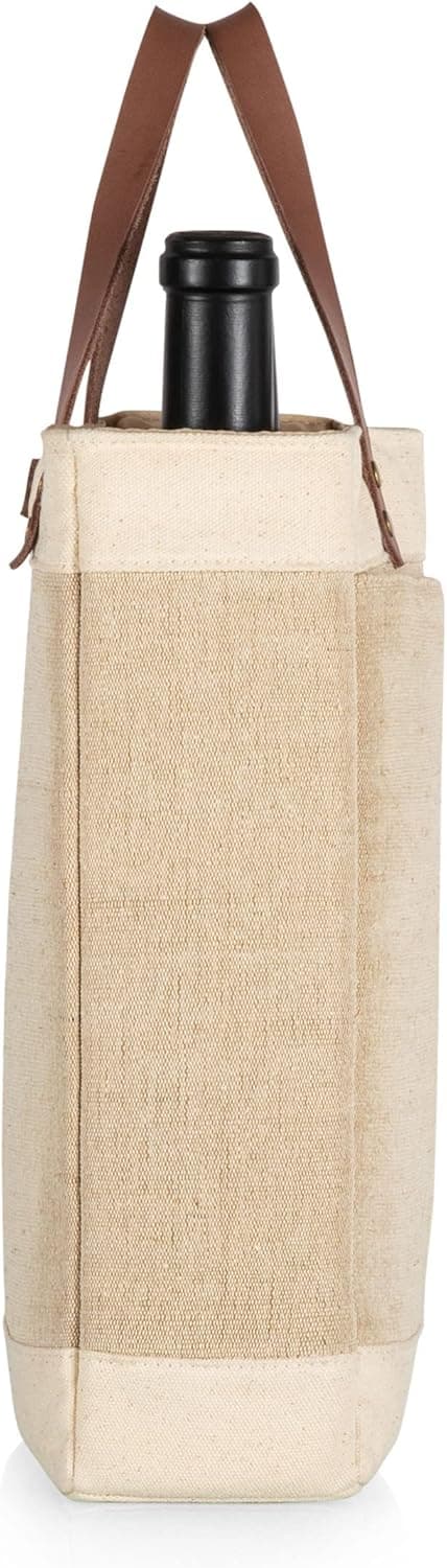 Detalle 2 de Picnic Time NFL Pinot Jute 2-Bottle Insulated Wine Bag (Beige) — Wine Tote Gift Bag