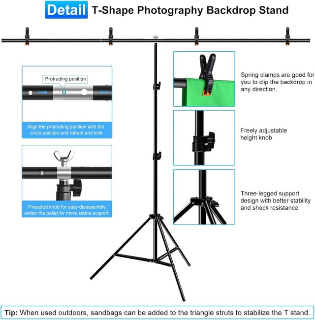Detalle 2 de PULUZ Greenscreen Backdrop with Stand 2x2m