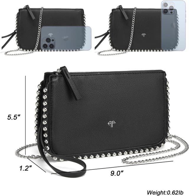 Detalle de AFKOMST AFKOMST Piccola pochette e Wristlet Wallet da donna con tracolla a catena, Nero