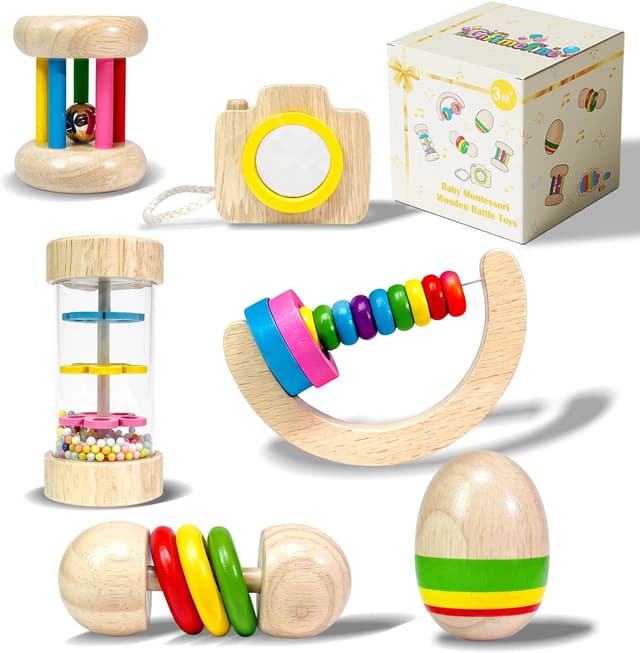 Detalle de Wooden baby rattle set 6-piece for 1 year