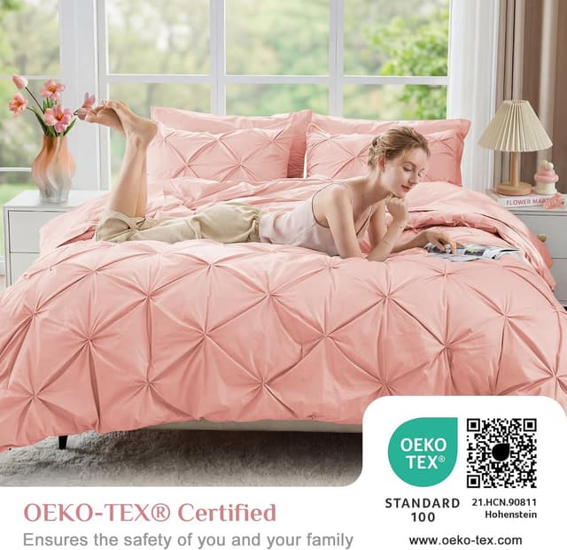 Detalle de JOLLYVOGUE Queen Comforter Set (7-Piece) with Pintuck Microfiber Bedding, Pink
