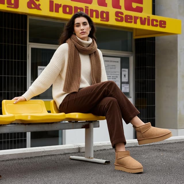 Detalle 2 de OOW Ankle Platform Boots Genuine Suede Cozy Lined Boots