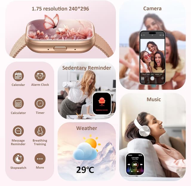 Thumbnail 4 de SLOKSFil Smartwatch Damen 1,75-Zoll Rose Gold