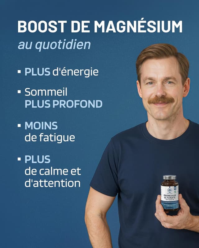 Detalle de Magnésium Bisglycinate 300 mg + Vitamine B6 PharmaZen (120 gélules vegan) pour le sommeil, le stress et la fatigue