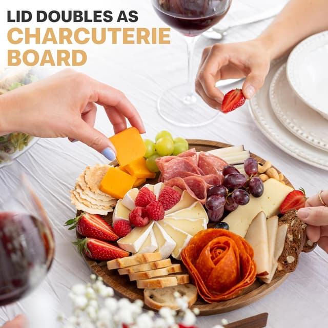 Detalle de Oria Cook Large Glass Salad Bowl with Lid Set (5.7 L) + Wood Utensils