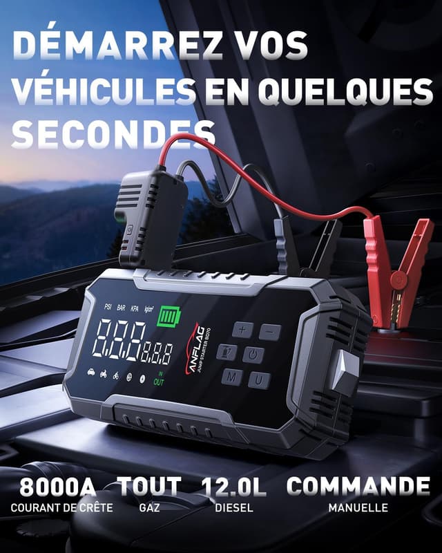 Detalle 2 de ANFLAG 8000A Booster Batterie Voiture avec compresseur 160 PSI et gonfleur