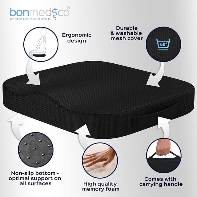 Detalle de Bonmedico Memory Foam seat cushion for pain relief