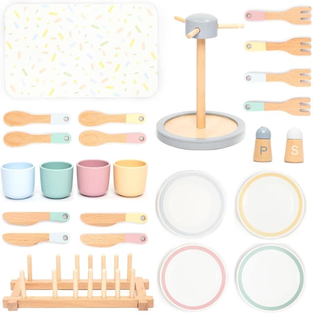 Imagen de UMU Grand ensemble de vaisselle en bois 28 pièces 🍽 en OfertitasTOP