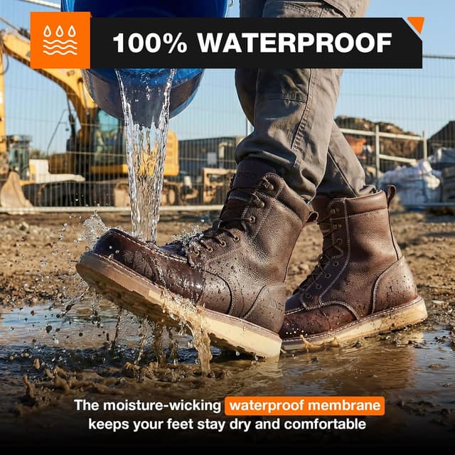 Detalle 2 de NINGO 8-Inch Steel Toe Waterproof Work Boots for Men (Moc Toe, Electrical Hazard)