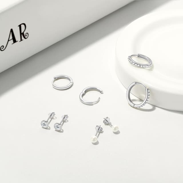 Detalle 2 de Ohrstecker Creolen Silber 925 Set 4 Paar