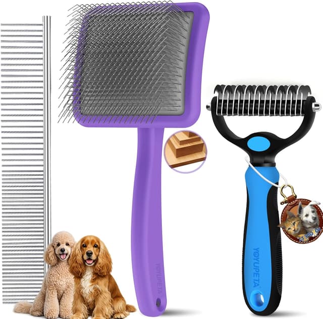Detalle de YOYUPETA Large Slicker Brush Set 3PC for Long-Haired Dogs