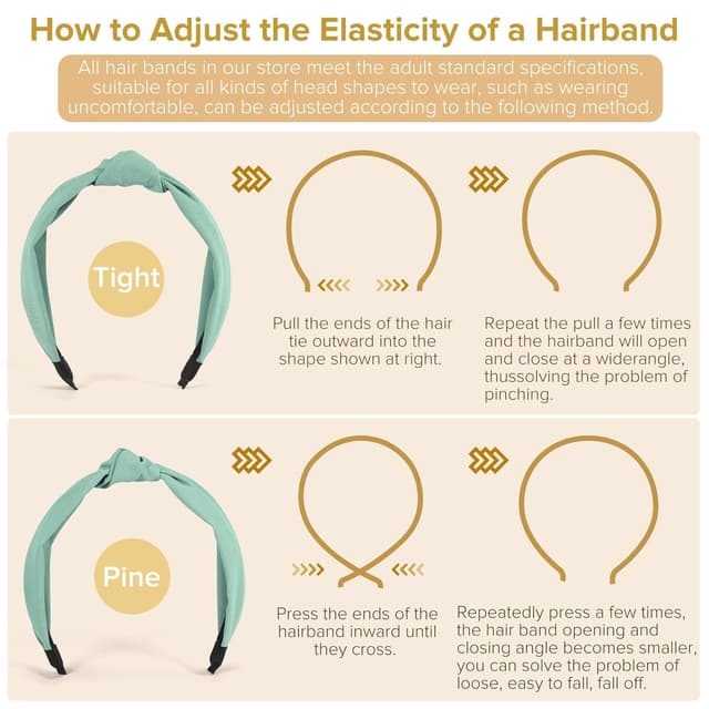 Detalle de DiyJibb geknotete Stirnbänder für Damen & Mädchen (6er-Set), breit & im Turban-Look