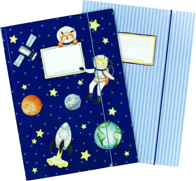 Detalle de 2 hochwertige Schulmappen DIN A4 von Papierdrachen mit Astronauten-Motiv (Schulmappen-Set Nr. 5)