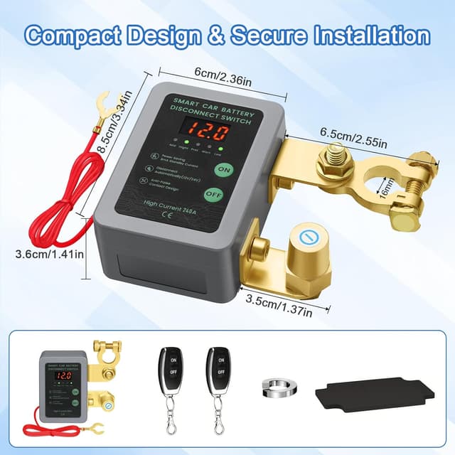 Detalle 2 de Kedifoai Coupe Circuit Batterie 12 V télécommandé sans fil avec affichage LED