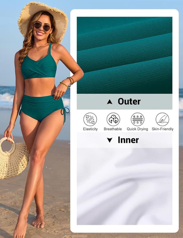 Detalle de Nadeer Damen Bikini Set mit V-Ausschnitt, High Waist & Push-up-Effekt (2-teilig)