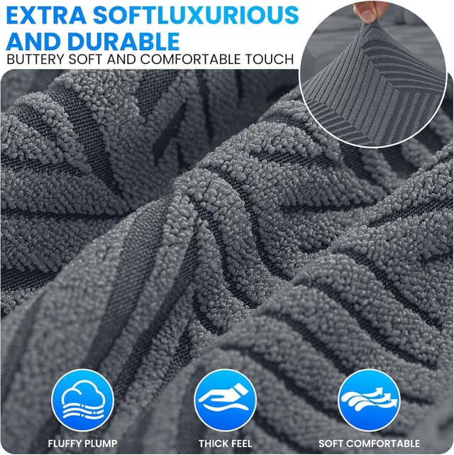 Detalle de CYCMACO Copriseduta ed copricuscini elasticizzati per divano con sedili separati, 3 posti, grigio chiaro