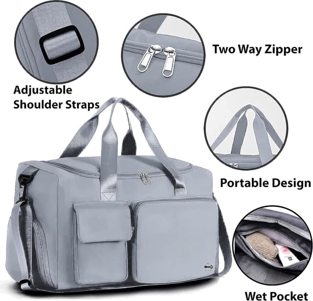 Detalle de CarryFitness Sports Gym Bag Duffle Bag with Shoes Compartment (Waterproof, 37L) – Gray