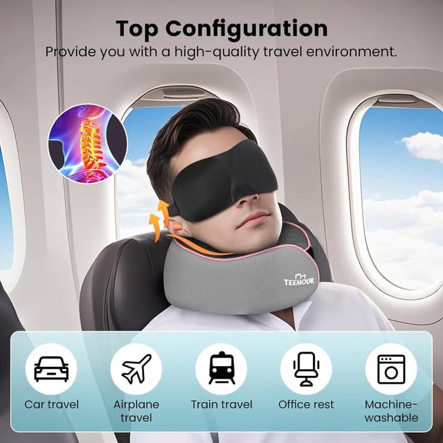Thumbnail 5 de Memory Foam 360 Neck Travel Pillow with Mask