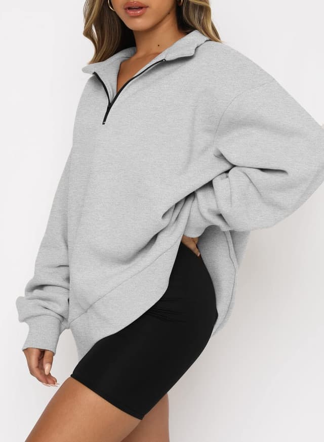 Detalle de CHICZONE Women’s oversized quarter-zip sweatshirt pullover with pocket