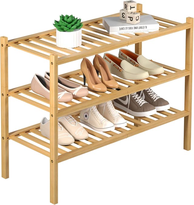 Detalle de ROMGUAR CRAFT 3-Tier Bamboo Shoe Rack 27x11x20