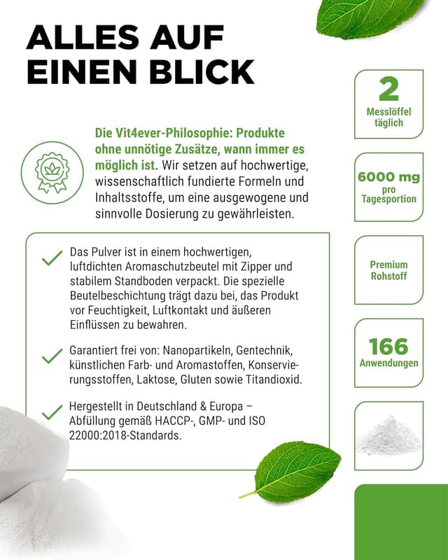 Detalle 2 de vit4ever L-Glutamin Pulver (1000 g) – hochdosierte vegane Aminosäure aus pflanzlicher Fermentation