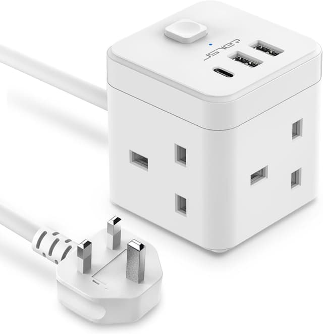 Detalle de JSVER Cube Extension Lead 2m with USB ports 🔌
