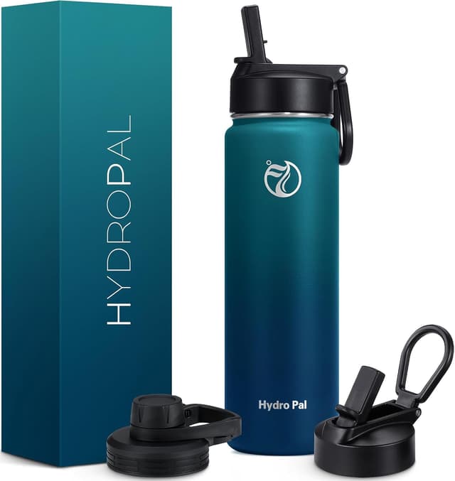 Detalle de HydroPal Edelstahl-Trinkflasche mit Strohhalm & 2 Deckeln (500 ml–1,9 l), BPA-frei, kohlensäuregeeignet