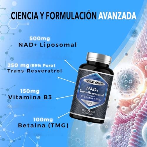 Detalle de Naturgizer+ Advanced Complex 4+1 con NAD+ y trans-resveratrol (120 cápsulas) en tecnología liposomal