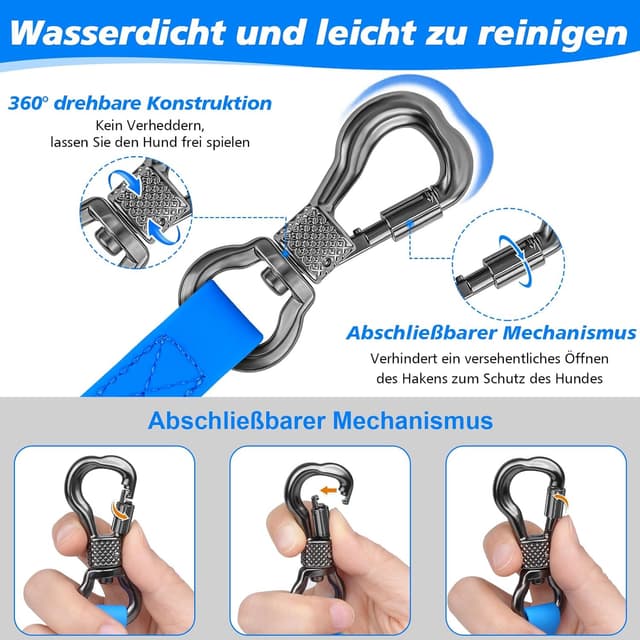 Detalle de X XBEN Wasserfeste Schleppleine für Hunde mit abschließbarem Karabiner (3–30 m), Neon Blau