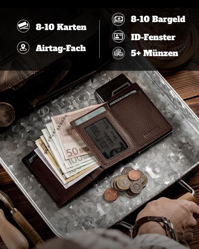 Detalle 2 de DODENSHA MagSnap Pebble Airtag Wallet Herren – Kartenetui mit Münzfach, RFID-Schutz und AirTag-Fach