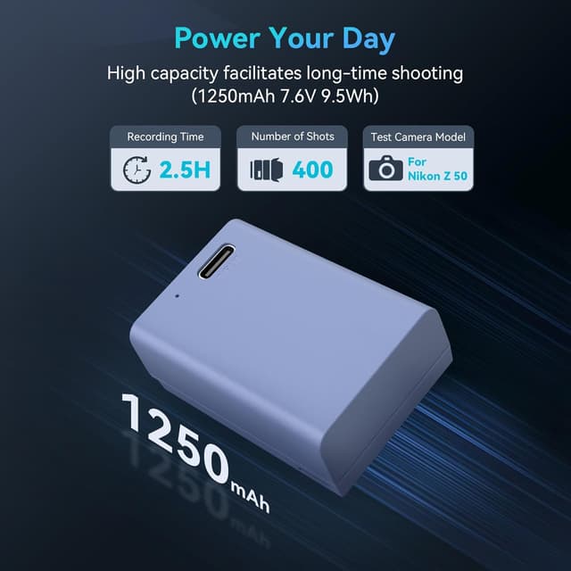 Detalle de SMALLRIG Akku für EN-EL25 (1250 mAh) mit USB‑C Schnellladung für Nikon Z30 / Z50 / Zfc / Z50 II