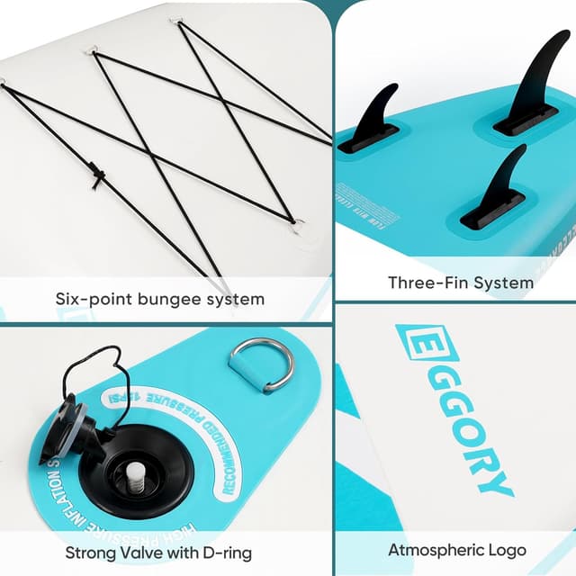 Detalle de EGGORY Inflatable Paddle Board Set (Extra Wide SUP) with Removable Fin, Pump & Waterproof Phone Pouch