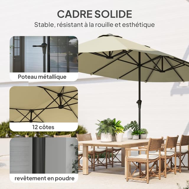 Detalle de Outsunny parasol double rectangulaire 4 x 2,2 m avec manivelle et toile 180 g/m² (UPF30+)