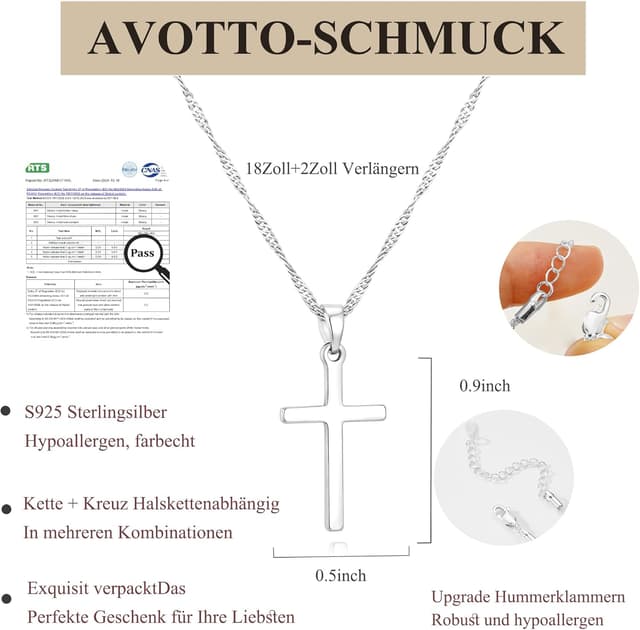 Detalle de Avotto Kreuzkette Damen 925, 18+2