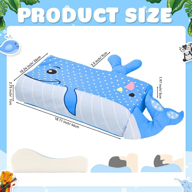 Detalle 2 de YAOZUP Cuscino Memory Foam Bambini 45x27x5/7 cm “Balena blu” con federa antiacaro