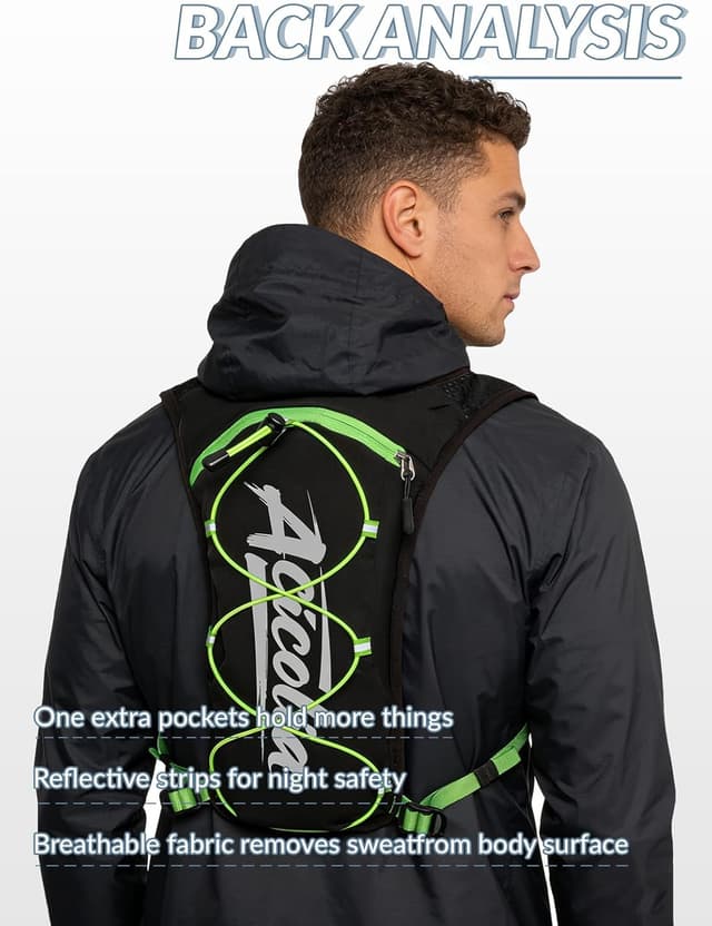 Detalle de Acicolia Running Vest Lightweight Hydration Vest with 1500ml Water Bladder, Phone Holder & Reflective Trim