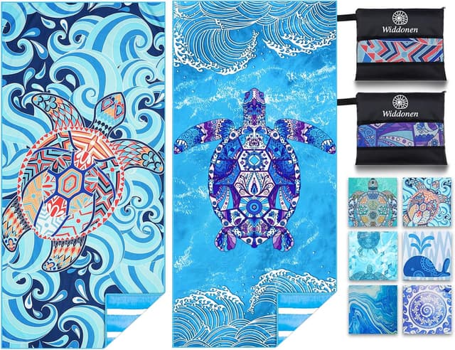 Detalle de Widdonen 2-Pack Microfiber Lightweight Beach Towels (Sand Free, Quick-Dry, Travel-Friendly)