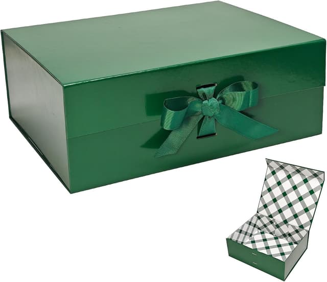 Detalle de Tekhoho Grün große Geschenkbox mit Magnetdeckel und Schleife, 33,5 x 27 x 12,5 cm